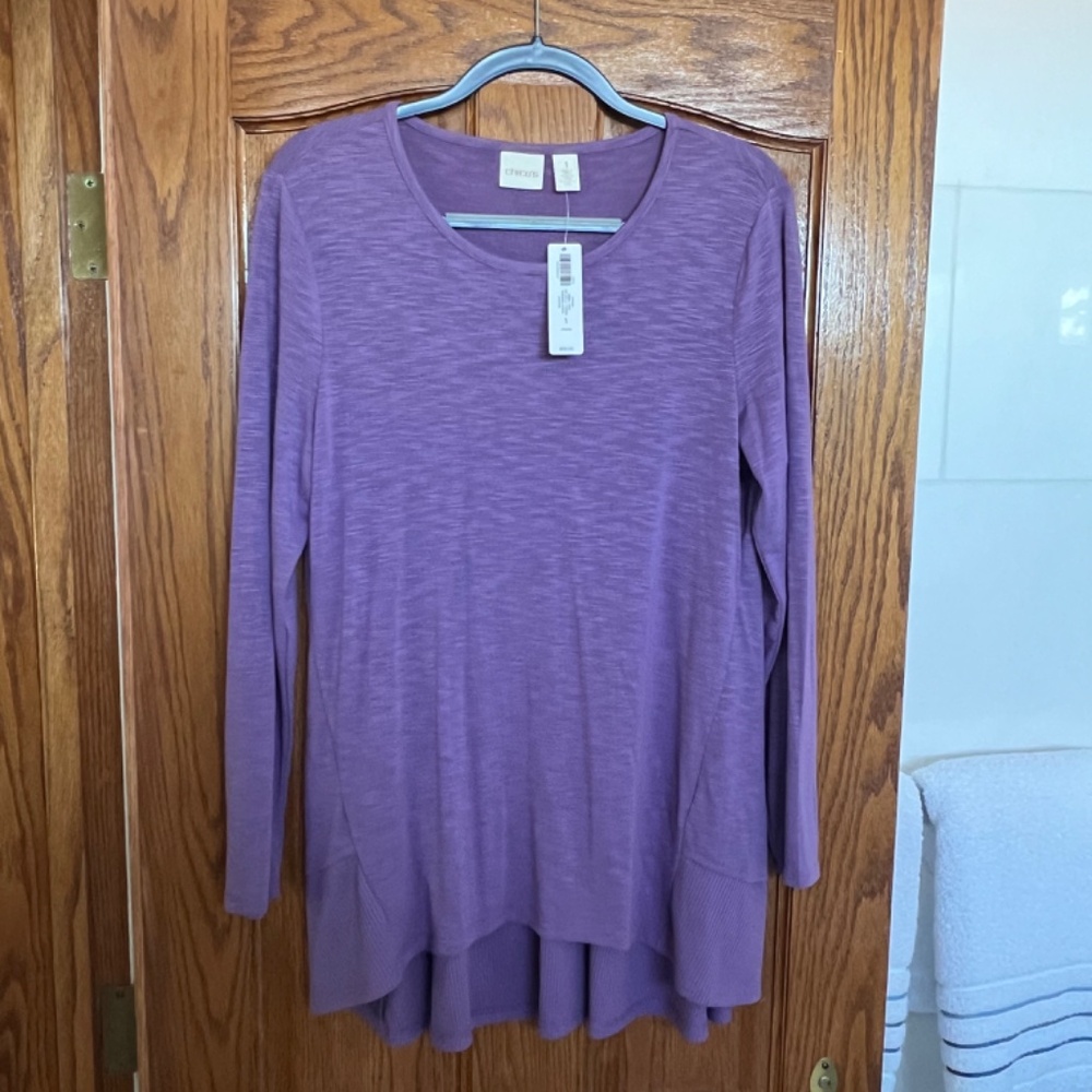 Chico's 3/4 sleeve ribbed Perennial Purple Tunic